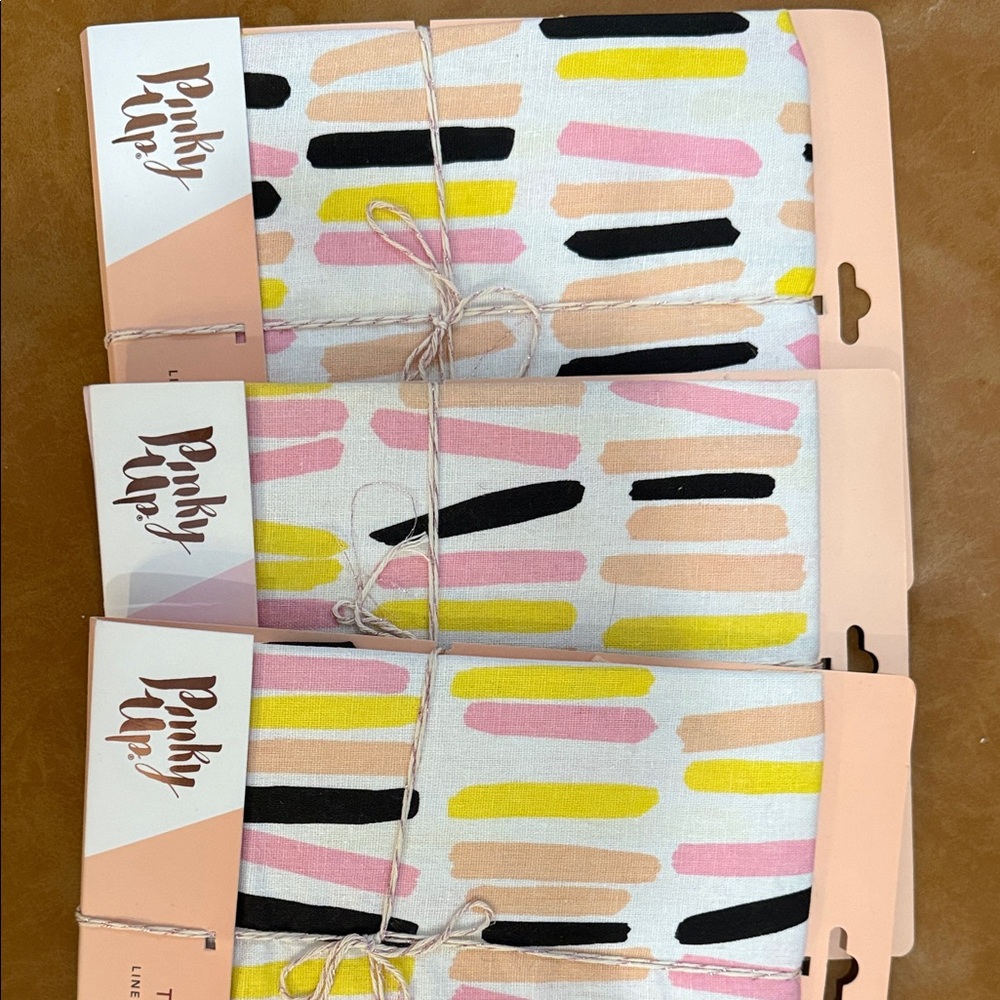 Pinky Up Colorful TeaTowels - Pink, Yellow, Black lot of 3